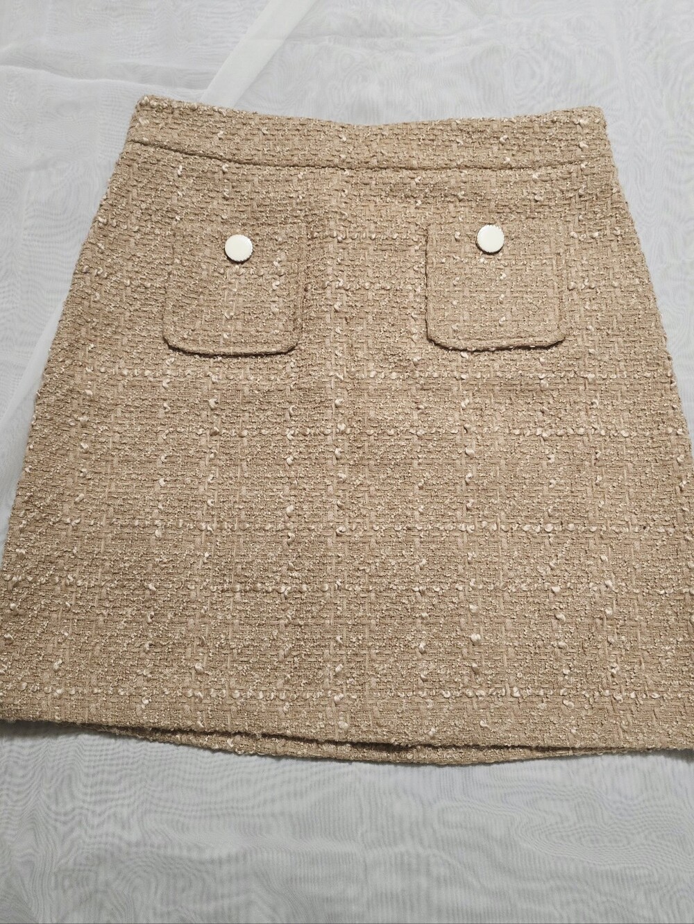 Maison d' Amelie Beige Tan Tweed Mini Skirt